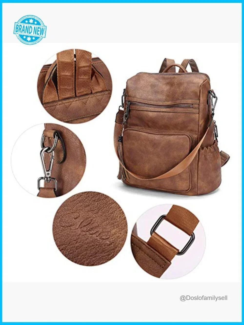 Large Leather Backpack Purse Convertible Shoulder Bag Tassel Detail Travel